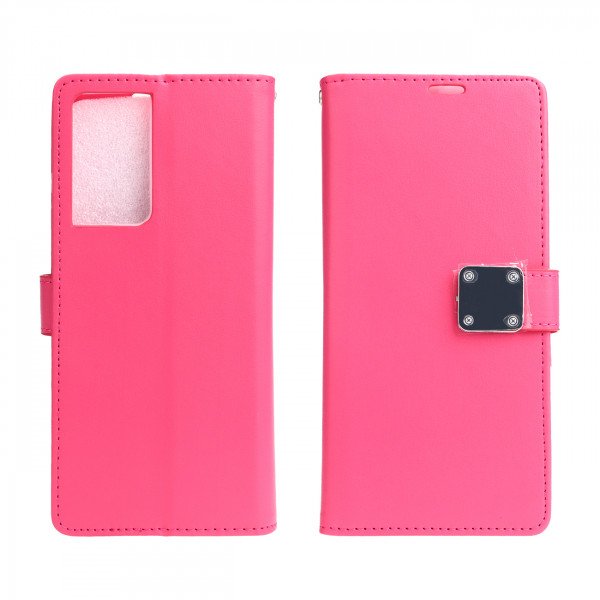 Wholesale Multi Pockets Folio Flip Leather Wallet Case with Strap for Samsung Galaxy S21 Ultra 5G (Hot Pink)